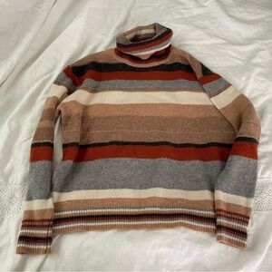 The Cashmere Project MEDIUM Striped Cashmere Sweater Brown Caramel turtleneck